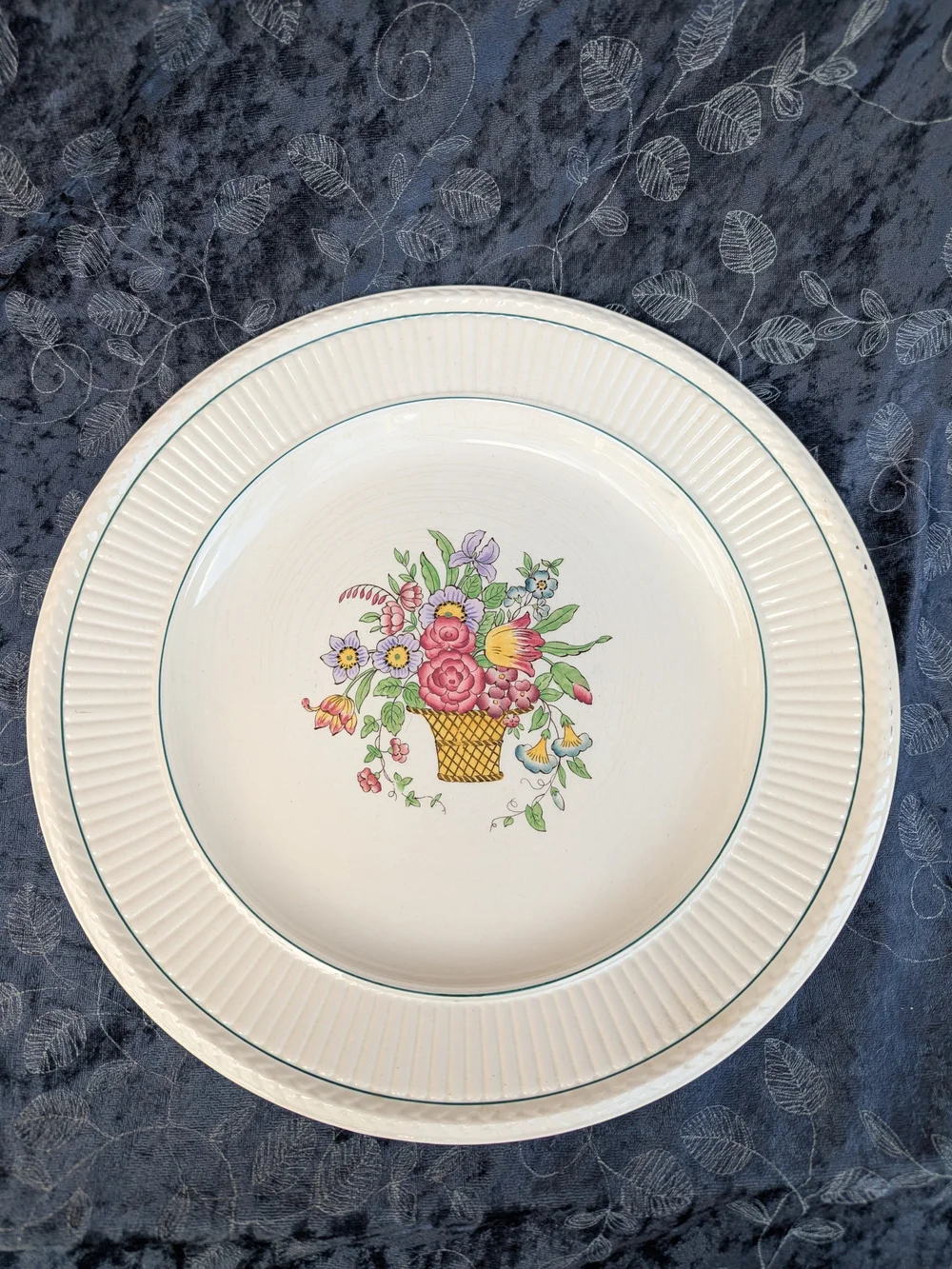 Vintage Wedgwood Belmar Serving Platter Floral Basket Large Round Cottagecore